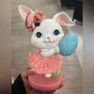 Charming Easter Pink Bunny Figurine with Blue Egg